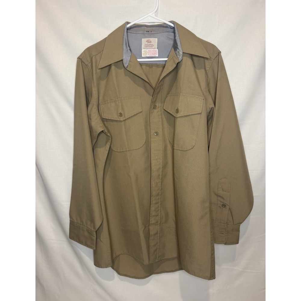 Vintage USMC Marine Corps Khaki Service Shirt The Marine Shop Quantico USA 16.5